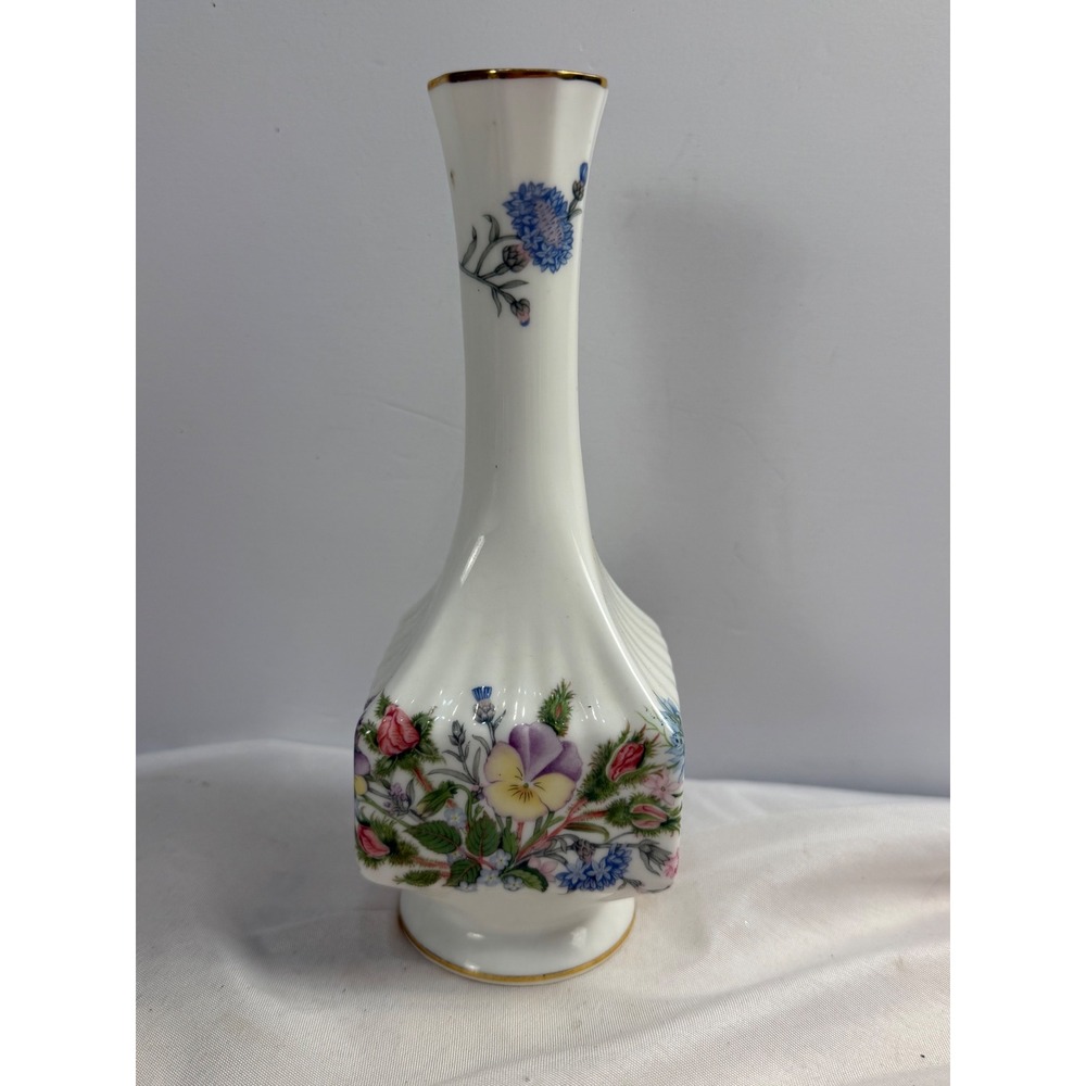 Aynsley Wild Tudor Bud Vase Fine English Bone China Floral Gold Rim England